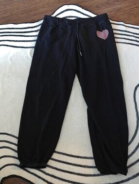 Sundry Black Sweatpants with Pink Heart